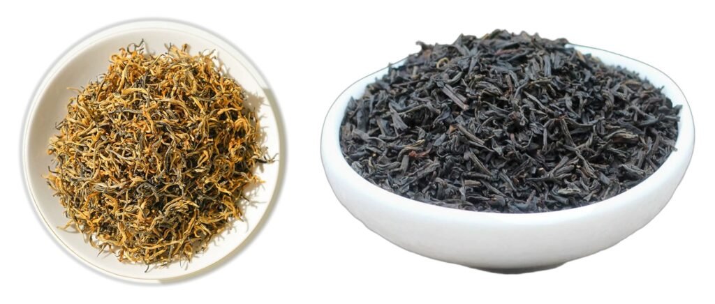 Dianhong with Yunnan gold buds on the left, Keemun from Qimen on the right